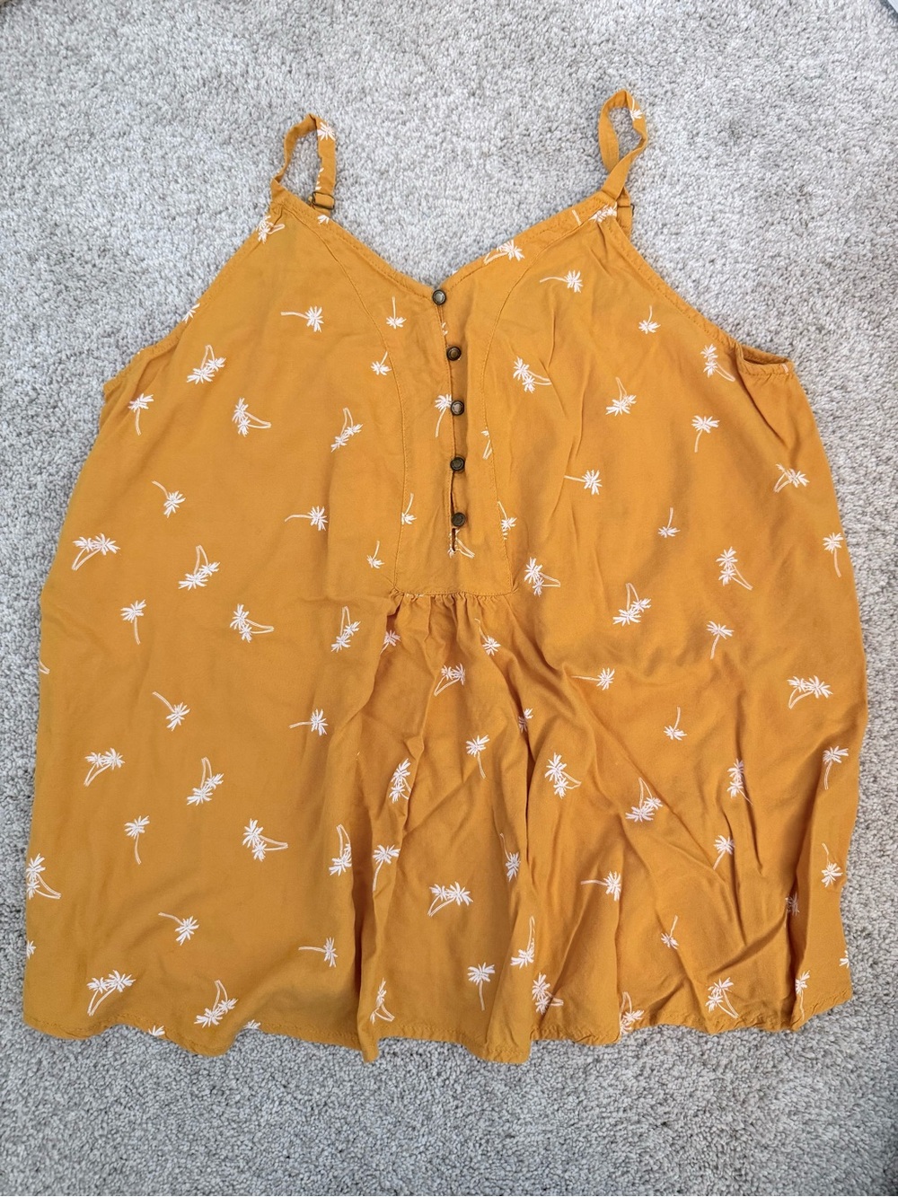 Sonoma Mustard Yellow Floral Button-Front Spaghetti Strap Tank
